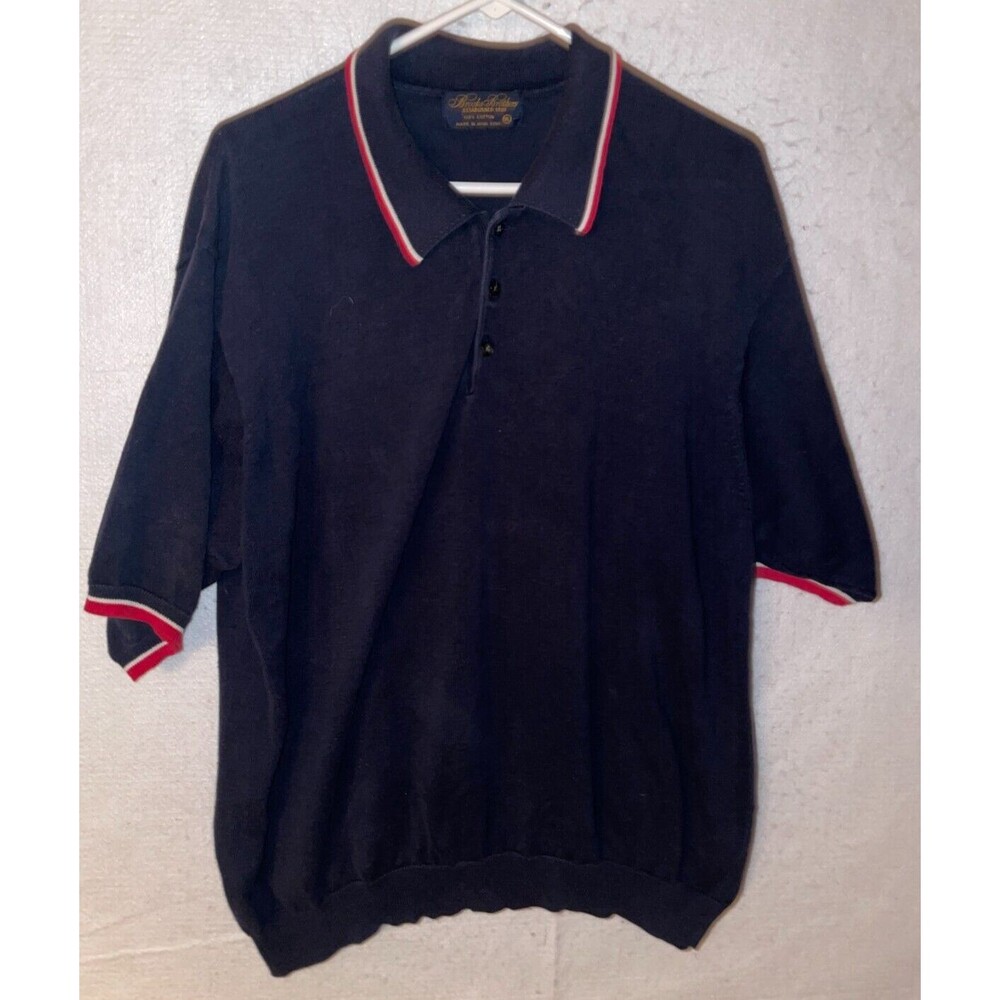 BROOKS BROTHERS Blue Polo Shirt Men's XL Short Sleeve 100% Cotton VTG Striped